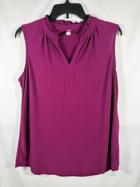 PerSeption Concept Sleeveless Ruffled V-Neck Camisole - Magenta